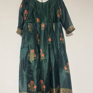 Green Floral Dress with Embroidered long gown